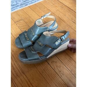 Bussola Massa Green Clog Studded Slingback Sandal Wedge Leather Shoes EU 39 US 8